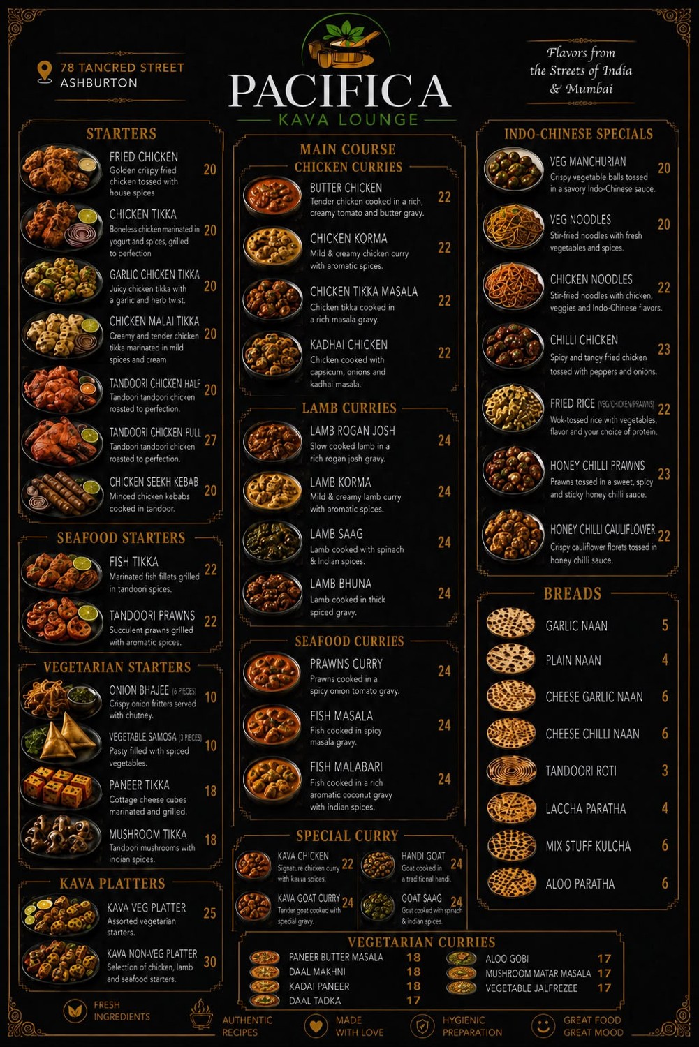 Pacifika Kava Lounge Indian Menu